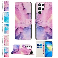 For Samsung Galaxy A14 A53 S22 S23 Marble Pattern Flip Holder Wallet Phone Case