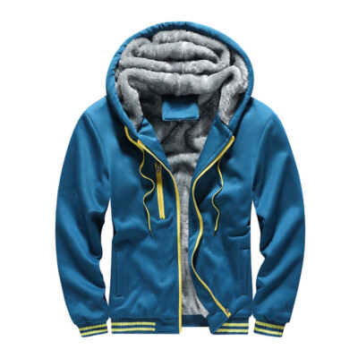 Herren Vlies Pelzfutter mit Kapuze Baseball Jacke Warm Mantel Sweatshirt Top