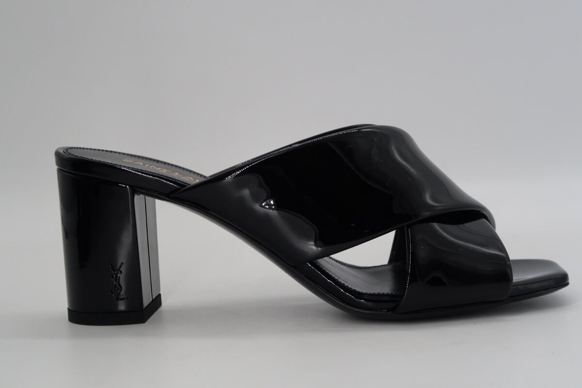 YSL SAINT LAURENT Loulou Mule Black Patent Leather Sandal YSL SAINT LAURENT Loulou Mule Black Patent Leather Sandal