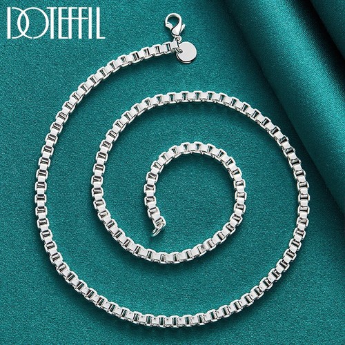 Set Collana Bracciale Catena Argento Sterling 925 Scatola Rotonda 4mm DOTEFFIL 2pz - Foto 2 di 6
