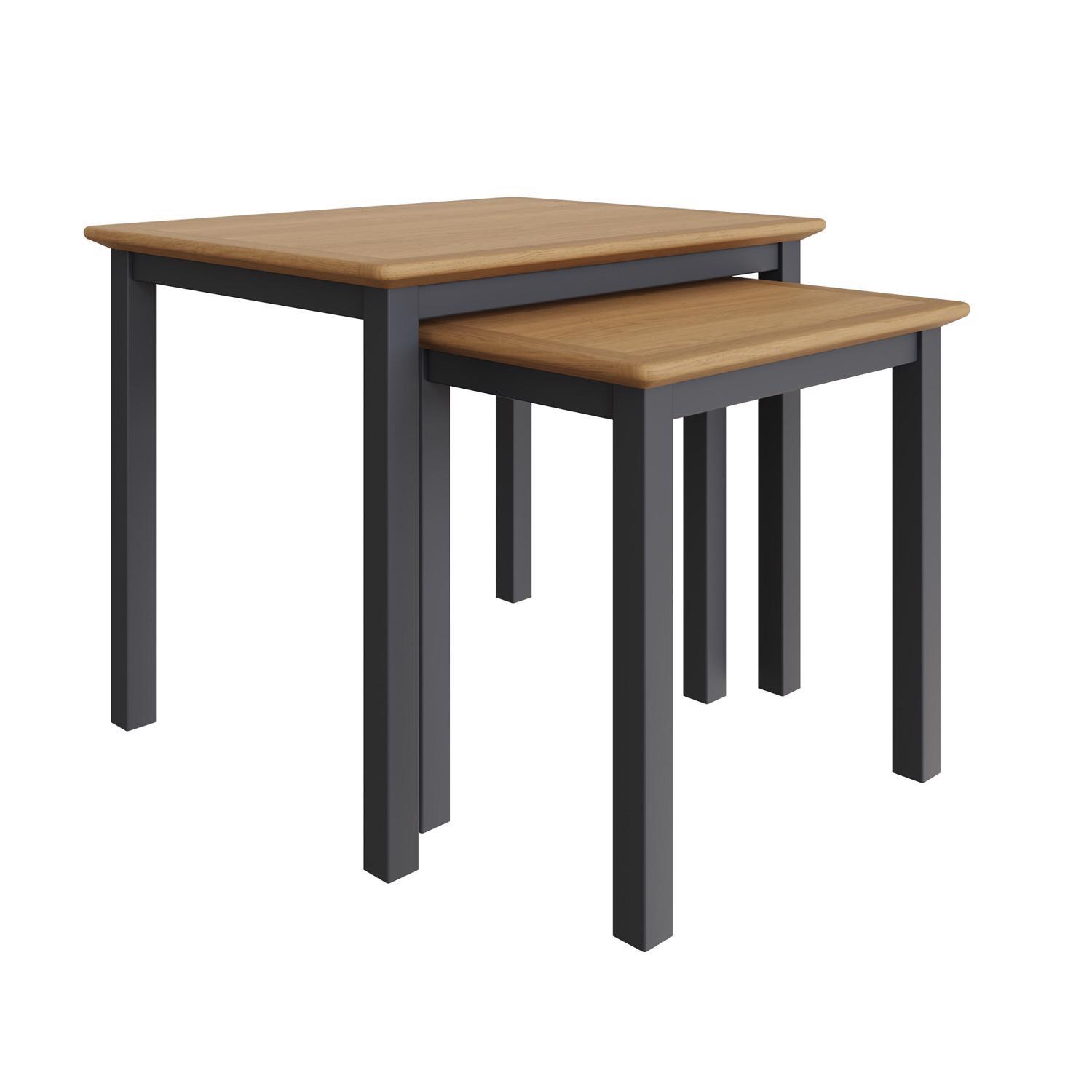 Graphite Blue Nest of Tables Assembled Oak Veneer Coffee Table