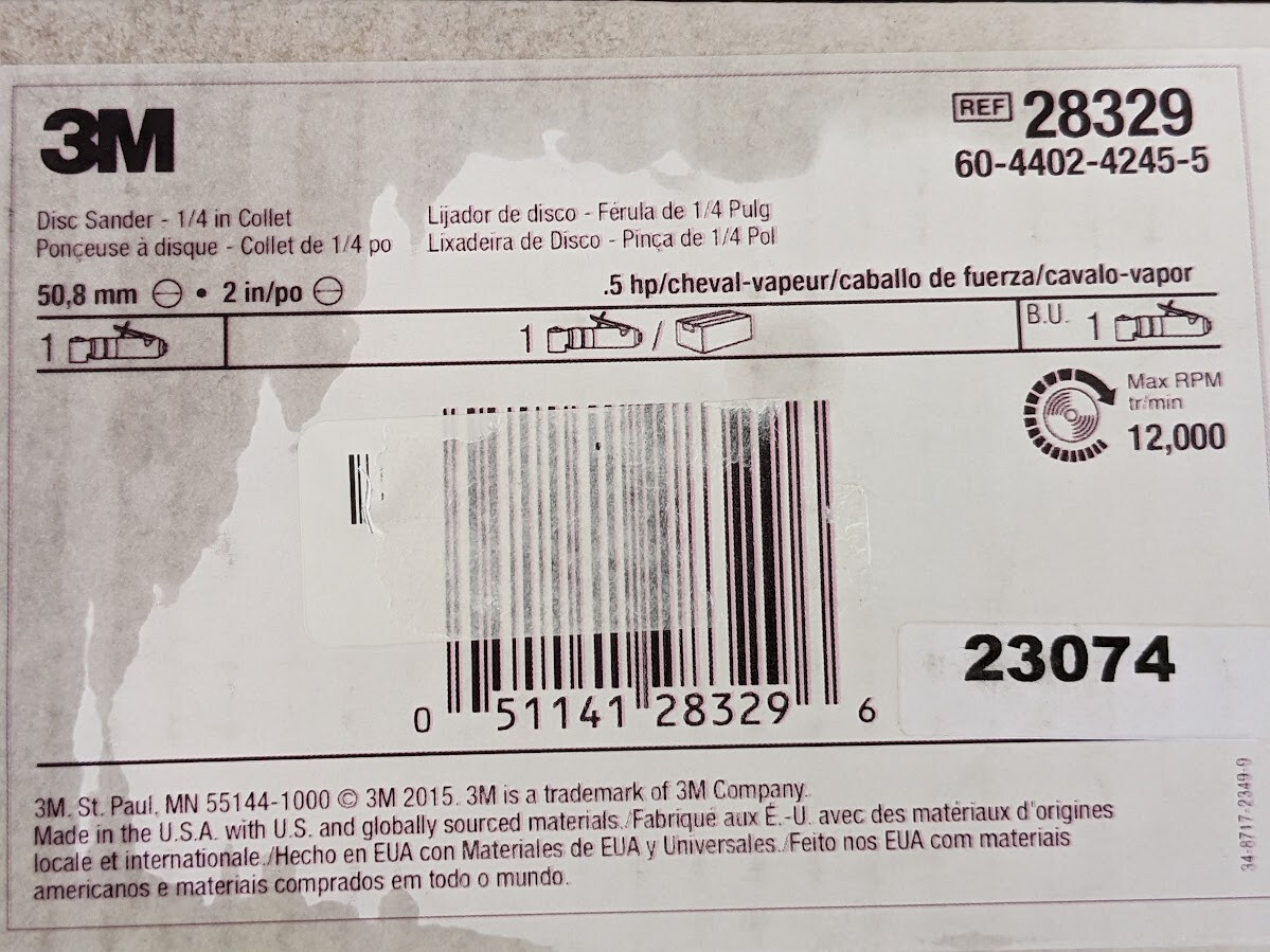 New Open Box OEM 3M Cubitron II  28329 Disc Sander, 2 in .5 HP 12,000 RPM