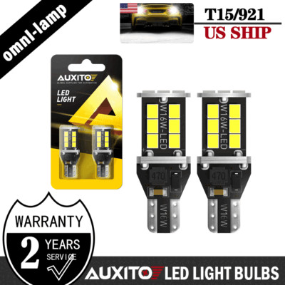 2X AUXITO White LED Bulbs Car Backup Reverse Light 912 921 T15 W16W Canbus 6500K
