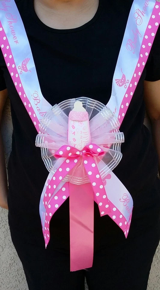 1 faja de baby shower fiesta mamá a ser, rosa/niña, cinta favores, niña, biberón corsé Foto 3 de 4
