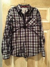 New Guess Dress Shirt, Boys, Long Sleeve, Blue And White Plaid, Size L 16-18 