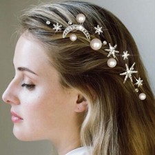 Star Moon Hair Clips Silver Stars Hair Clip Pearl Bridal Hair Pins Rhinstone ...