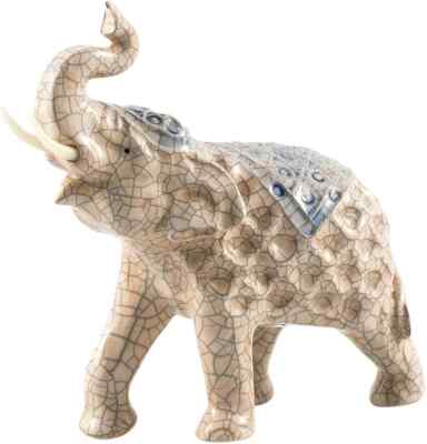 PAJOMA  2 Stück  Keramik Deko Elefant Indien Orient Buddha Beige Blau 22x19 cm