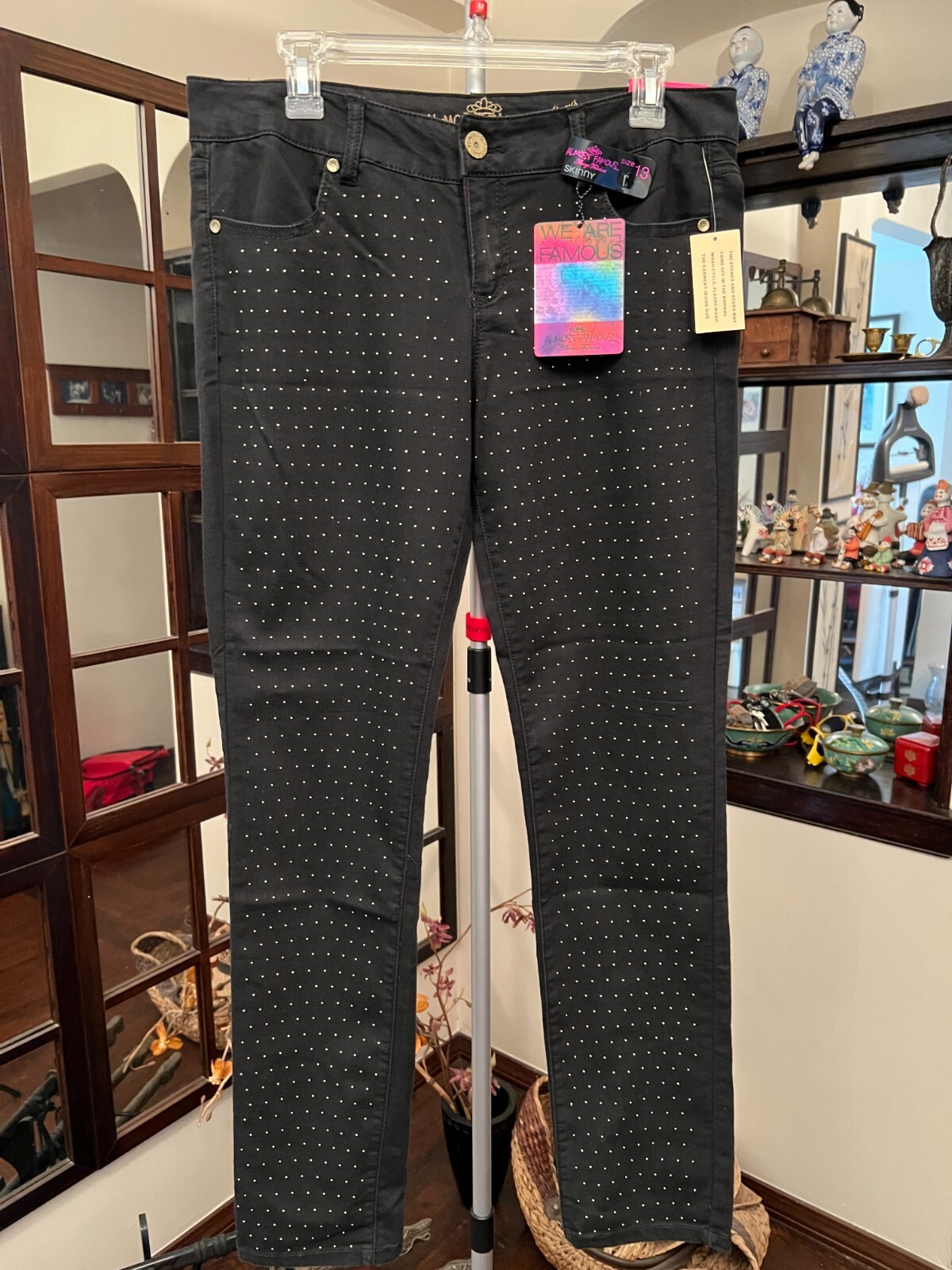 Almost Famous Black Silver Studded Skinny Jeans 13 Stretch-image