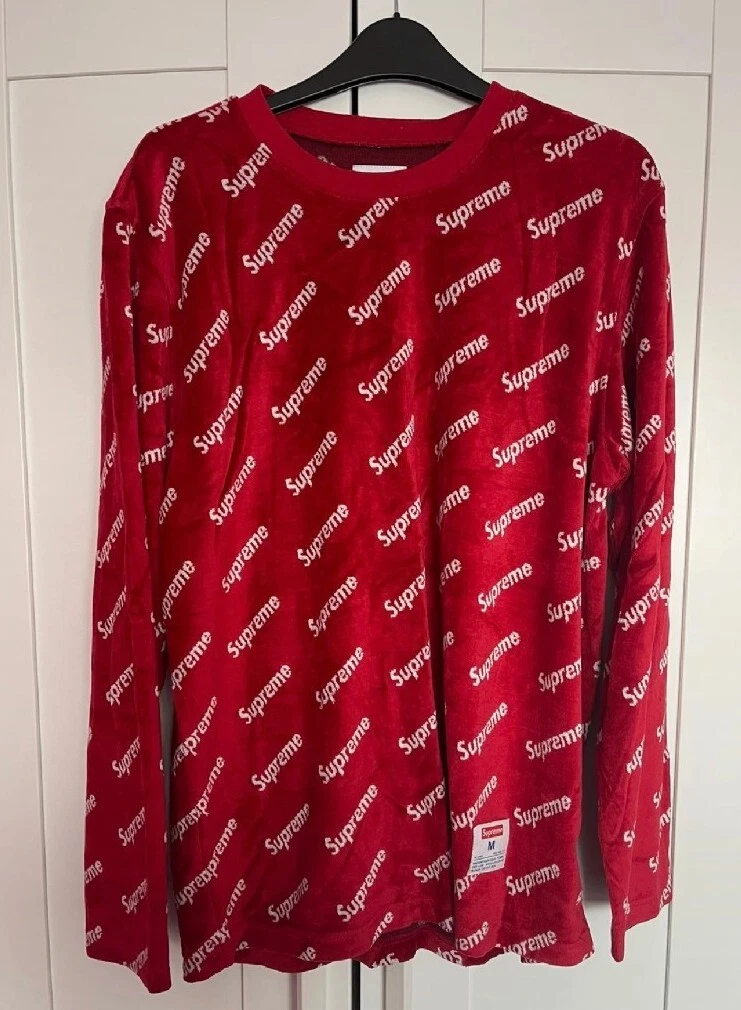 FW19 Supreme Velour Diagonal L/S Top M medium Red Sweater Jumper Worn 1x
