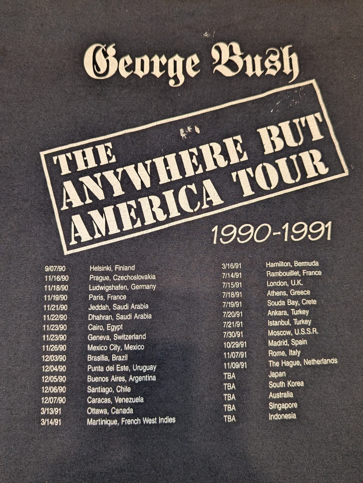 ALTRA Camicia divertente vintage George Bush 1991 Tour Recession taglia 2XL punto singolo politica