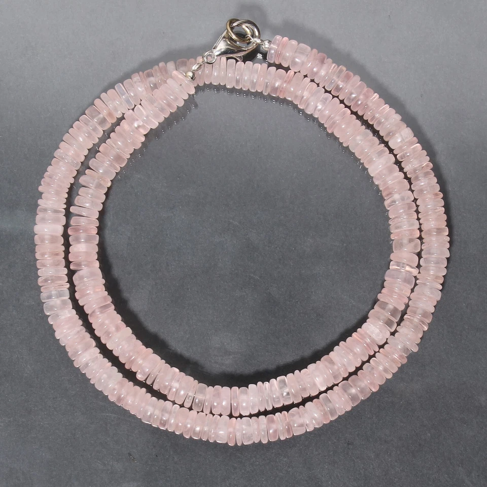 Collar con cuentas de piedras preciosas de cuarzo rosa natural de 20" Foto 4 de 4