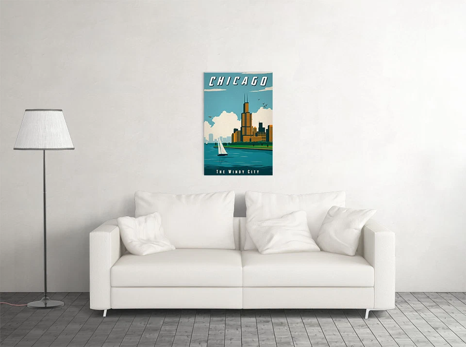 Чикаго город пейзаж винтажный путешествий картина стены искусства домашнего декора - плакат 20 x 30 - Изображение 2 из 3