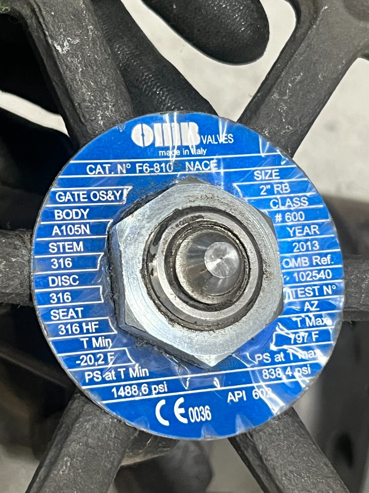 OMB F6-810 Gate Valve 2"RB 600 Flanged Forged Steel A105N API Trim #8