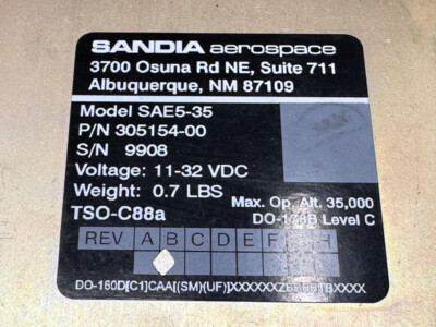 305154-00 Sandia SAE5-35 Altitude Encoder w Connectors (11