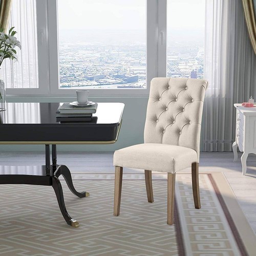 Silla Home Beyond Dining Accent tapicería con botones mechones madera beige (Juego de 2) - Imagen 4 de 7