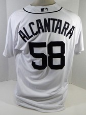 Camiseta deportiva blanca 2017 Detroit Tigers Victor Alcantara #58 emitida por el juego Mr. I parche 2