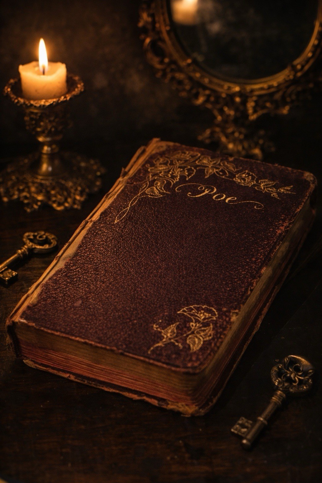 Antique Edgar Allan Poe Complete Works Book 1890s Leather Bound