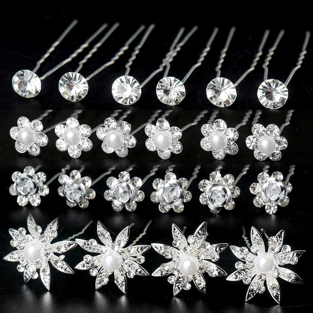 40 Crystal Pearl Flower Bridal Hair Pins Clips Barrettes for Women Wedding