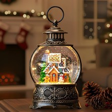 Christmas Snow Globe Lighted Gingerbread House Scene, Musical Snow Water Lant...