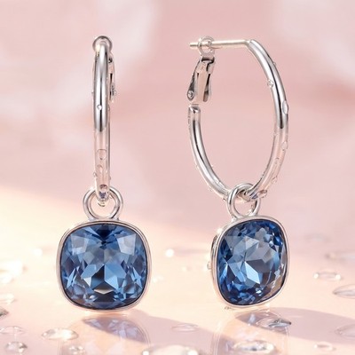 Silber-Creolen 925 Sterling Silver Anhänger Markenkristalle Denim Blue Ohrrin...