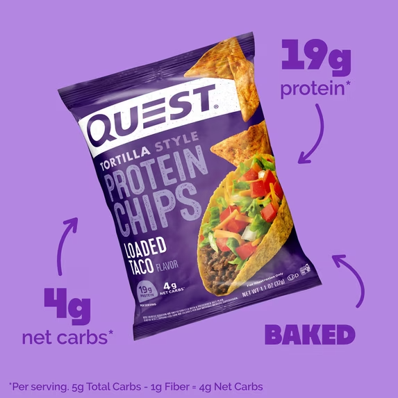 Quest Tortilla Style Protein Chips, Loaded Taco Flavor, Baked, Low Carb ...