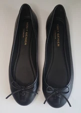 KURT GEIGER LONDON BLACK LEATHER BRIXTON BALLERINA FLAT SANDAL SHOES US 10 NIB