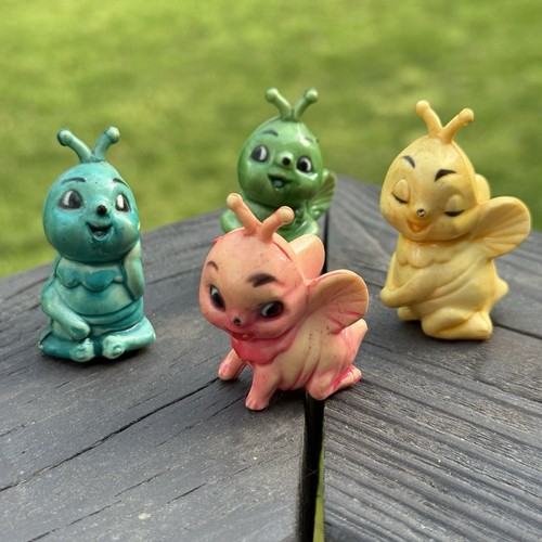 Vintage Anthropomorphic Bee Bug Plastic Cake Toppers Hong Kong Kitsch MCM Pastel