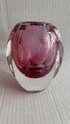 Flavio Poli Sommerso Art Glass Cut Faceted 5” Vase Murano Transparent Pink Heavy