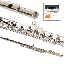 New School Student Band Silver 16 Hole C Flute with Key E  Case Accessories
