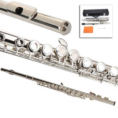 New School Student Band Silver 16 Hole C Flute with Key E + Case Accessories