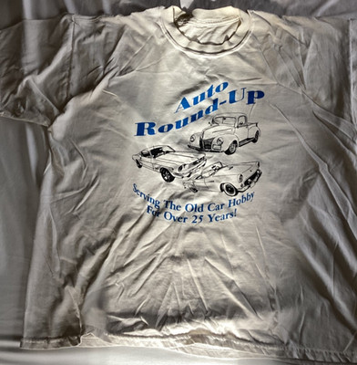 Vintage Auto Roundup Shirt Mens Large. White Car Show Graphic 2000s.
