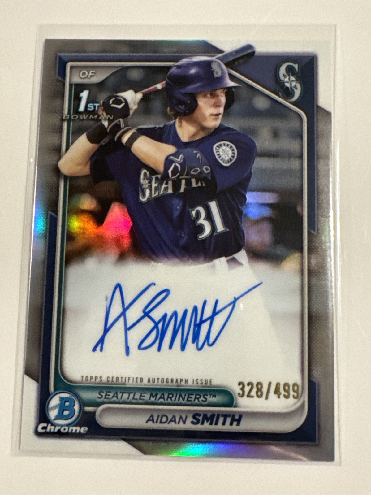 2024 BOWMAN AIDAN SMITH CHROME AUTO REFRACTOR /499 Rays 1st