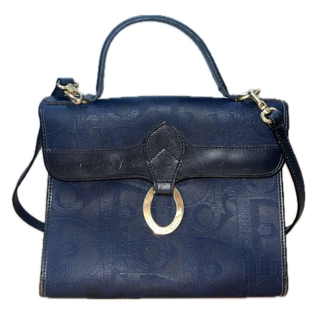 Christian Dior Trotter PVC Leather Navy Oval 2way Handbag with Strap