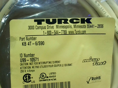Turck KB 4T-6/S90 Micro Fast Kabelsatz 4P Weiblich Gerade 6M - Neu Im Karton
