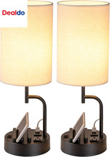 Table Lamp with 3 USB Charging Ports, Modern Desk Lamp with AC Outlet and Phone