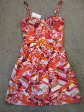 Jr. Jessica Simpson Mini-Dress, Orange Print, Stitched Bodice, Straps, Sm., New