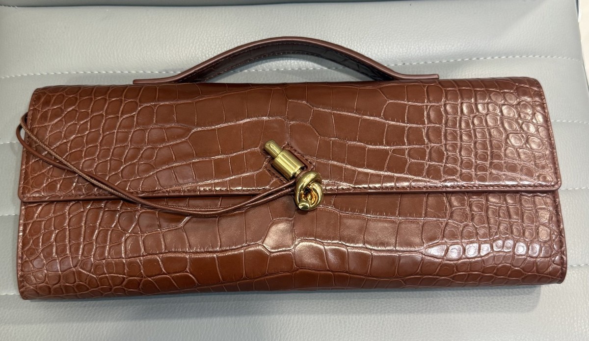 Bottega Veneta Andiamo Alligator Clutch Brown GHW | eBay