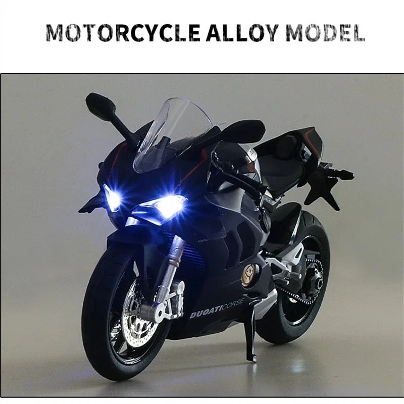 1:12 Ducati Panigale V4S Alloy Diecast Motorcycle Model Black w/ Sound & Light - Image 4 of 4