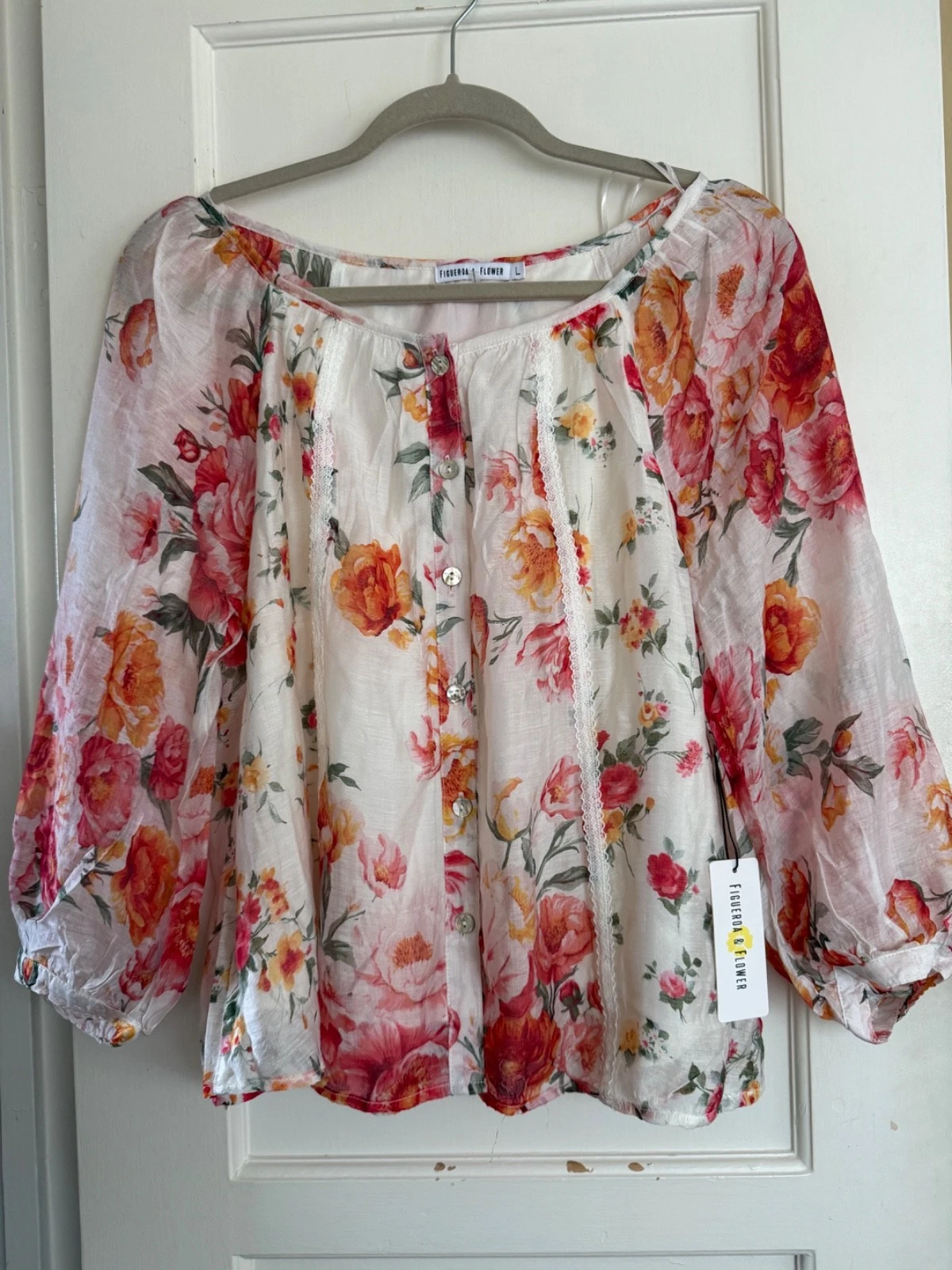 NWT Anthropologie Figueroa Flower Blouse Boho TOP Shirt Crochet M L XL Floral