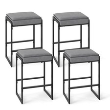 26" Bar Stools Set of 4 w/Faux Leather Upholstered Seat, Metal Legs, Footrests
