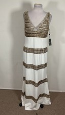 Adrianna Papell  BEADED LONG DRESS ivory Gold  size 12