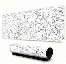 Large Gaming Mouse Pad for Desk, White Topographic Mouse Pad Desk Mat for Gaming