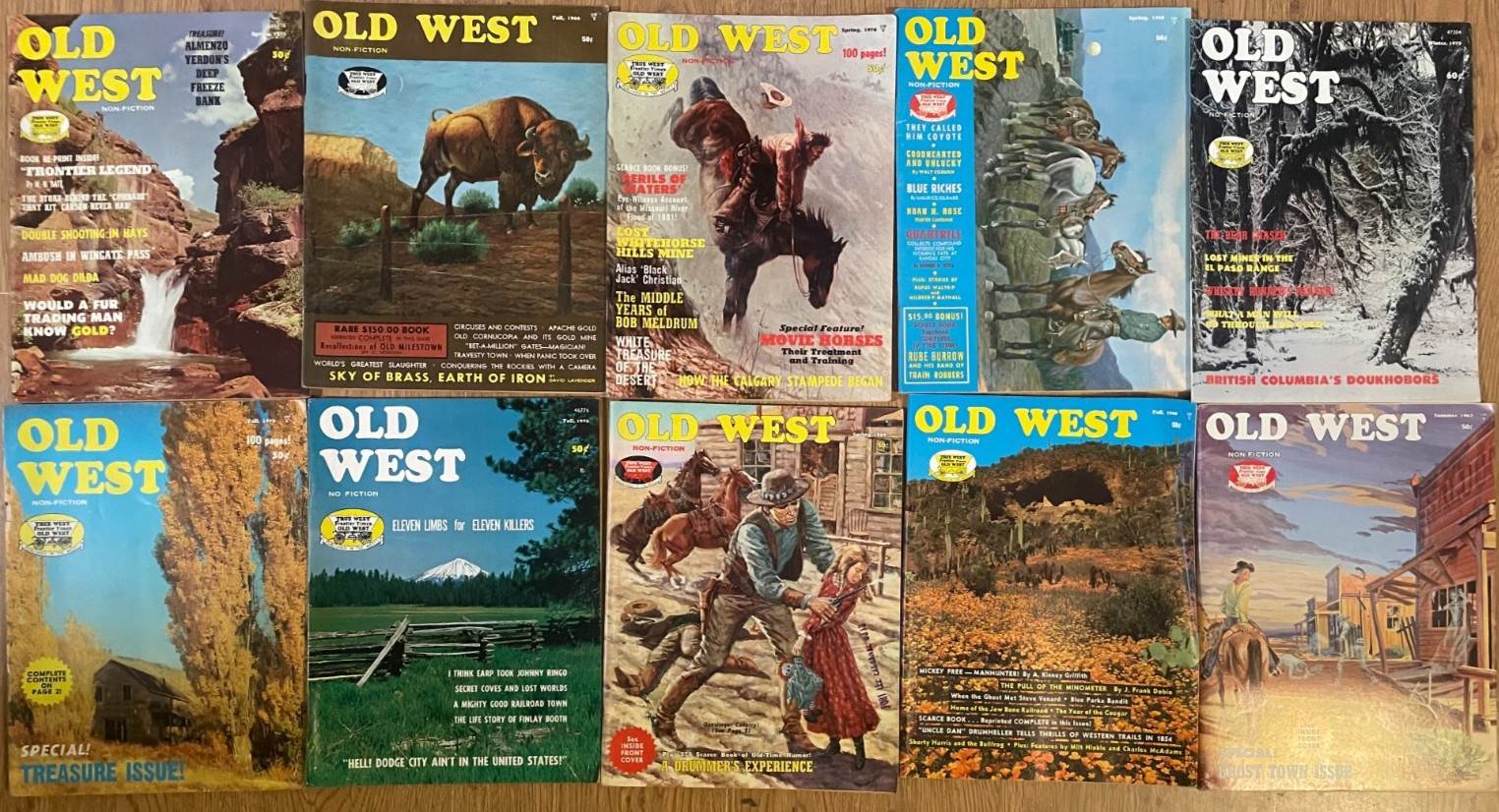 Vintage Lot Of 10 OLD WEST magazines 1966 thru 1973, very good condition
