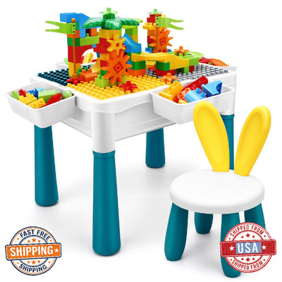 SWATOW Kids 6-in-1 Play Table & Chair Set, Adjustable Height, Storage