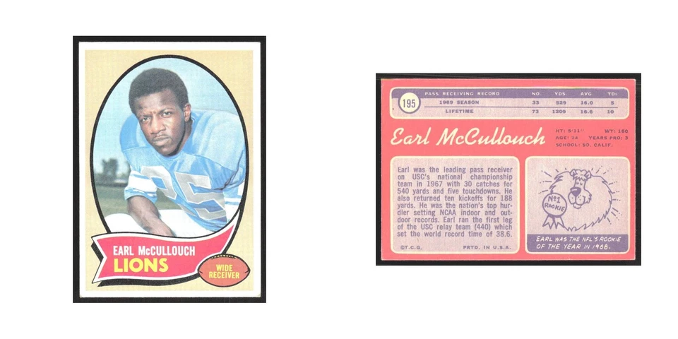 1970 Topps Earl McCullouch Lions #195 - Image 3 of 3