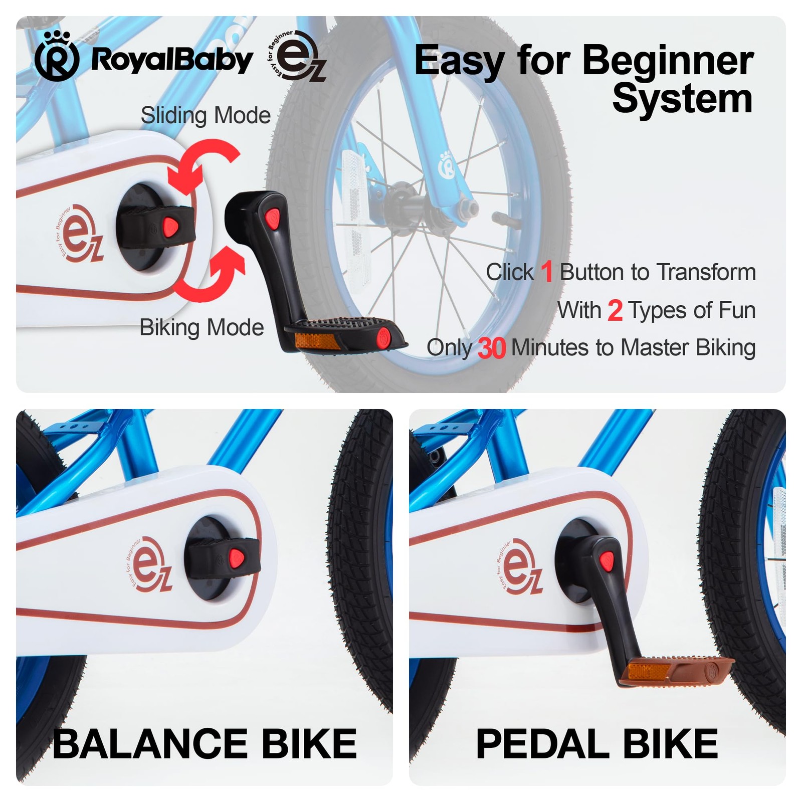 Terra EZ Kids Bike, 18 Inch Balance Pedal Convertable Bicycle, Easy Learn Bal... thumbnail 5