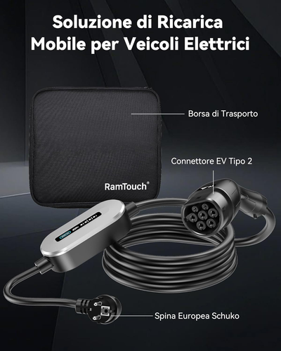 Caricatore Auto Elettriche (3,68 Kw, 230V / 16A, 5 M), Cavo Ricarica Auto Elettr - Foto 9 di 12