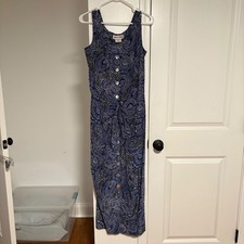 Maggy London Silk Paisley Button Front Maxi Dress Blue Size 4