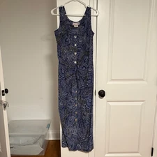 Maggy London Silk Paisley Button Front Maxi Dress Blue Size 4