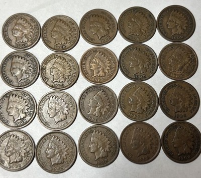 1908 INDIAN CENT ROLL Of (20)nice condition -readable Liberty-no problem coins